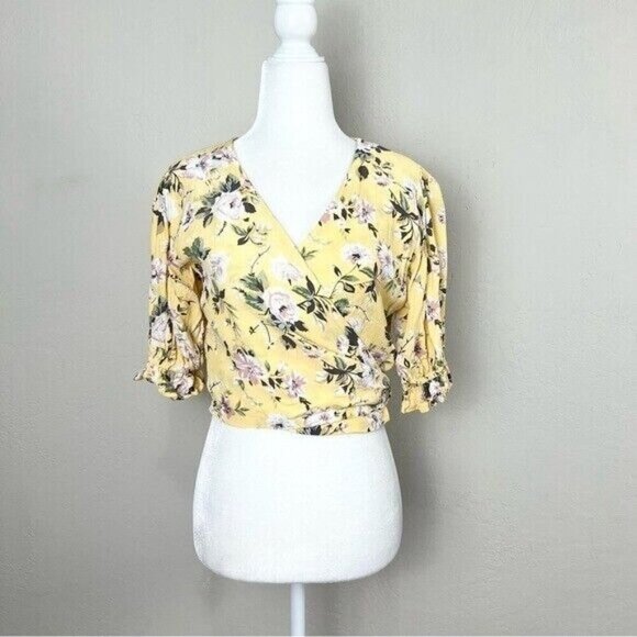 Faithfull The Brand Mali 100% Rayon Yellow Floral Wrap‎ Crop Top US Size 2 - Picture 1 of 11
